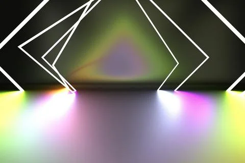 3d render, ultraviolet neon triangular portal, glowing lines, tunnel, corrido イラスト素材