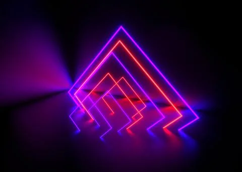 3d render, ultraviolet neon triangular portal, glowing lines, tunnel, corrido 스톡 일러스트