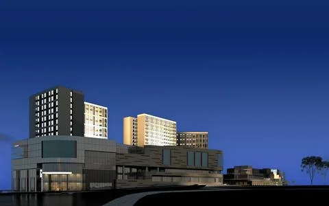 3d render urban view at night Stock Illustration