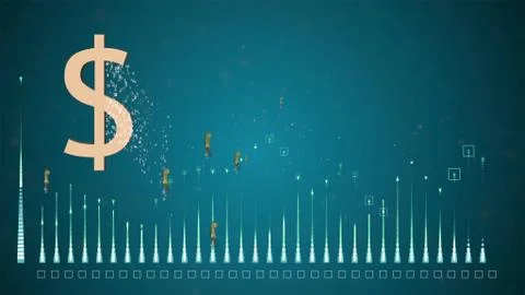 3d render US dollar icon over international currency rise and fall chart Stock Illustration