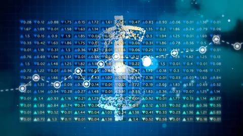 3d render US dollar icon over international currency rise and fall chart Stock Illustration
