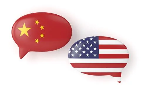 3d render of  USA and China flags on speech bubbles Stock Illustration