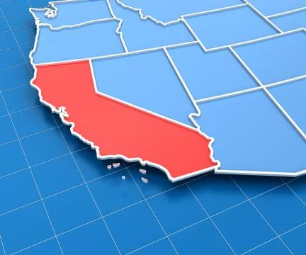 3d render of USA map with California state highlighted イラスト素材