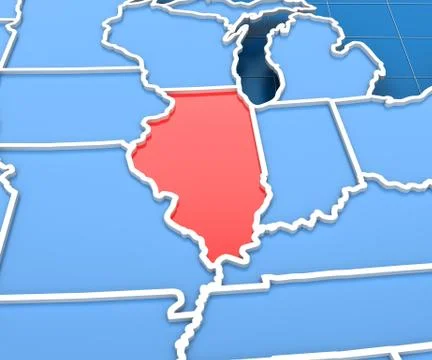 3d render of USA map with Illinois state highlighted Stock Illustration