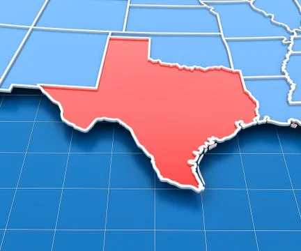 3d render of USA map with Texas state highlighted Stock Illustration