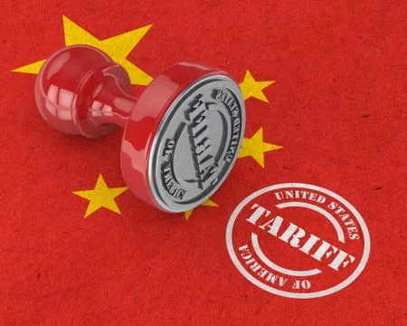 3d render of USA trade tariff stamp on china flag Illustrazione stock