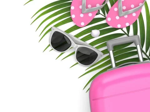 3d render of vacation stuff over white background Stock Photos