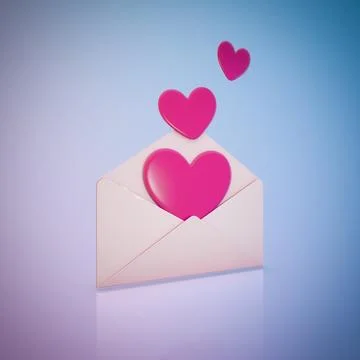 3D Render of Valentine Lover Concept - Hearts Coming Out of the Envelope Stock Illustration