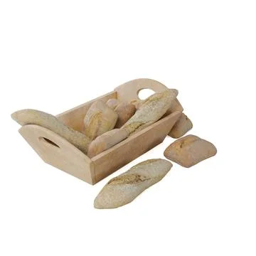 3D render of various types of bread in a wooden isolated on a white background Stock Illustration