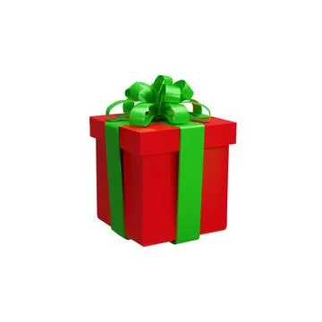 3d render vector red gift box with green ribbon 스톡 일러스트