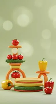 3D render of vegetables on a podium. Wallpaper background イラスト素材