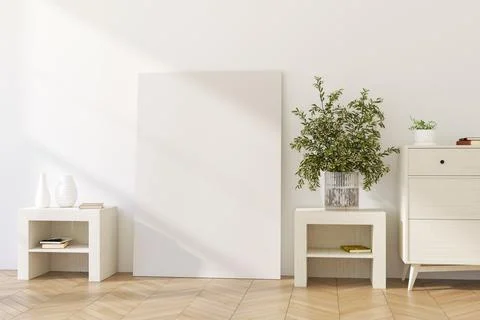 3D Render of Vertical Frameless Canvas on Light Wall in Modern Interior Stock Illustration