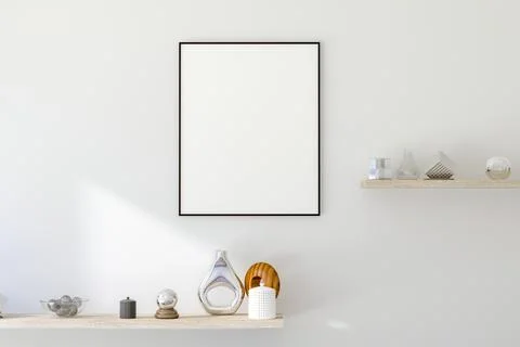 3D Render of Vertical Thin Black Frame on Light Wall in Modern Interior Illustrazione stock