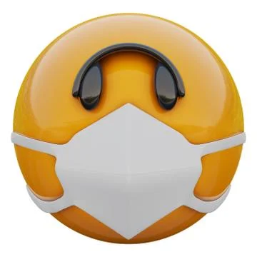 3D render of very sad yellow emojiface in medical mask protecting from Covid19 Stock Illustration
