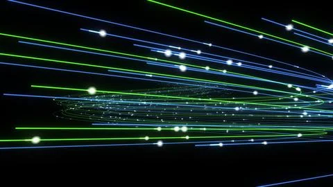 3D Render A vibrant futuristic scene featuring dynamic, swirling light trai.. Stock Illustration