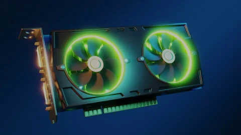 3d render of video card GPU with glowing fans PC component Stock Footage 150892230