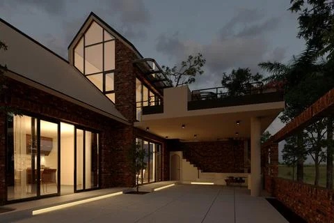 3d render villa house building exterior view Stock Illustration