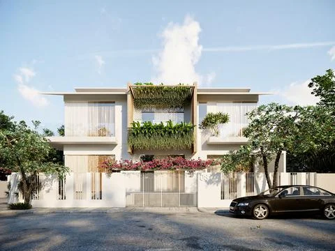 3d render villa house exterior view Ilustración de archivo