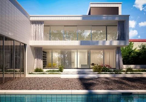 3d render villa house exterior view Ilustración de archivo