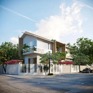 3d render villa house exterior view Ilustración de archivo
