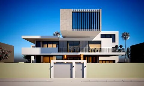 3d render ville exterior view Illustrazione stock