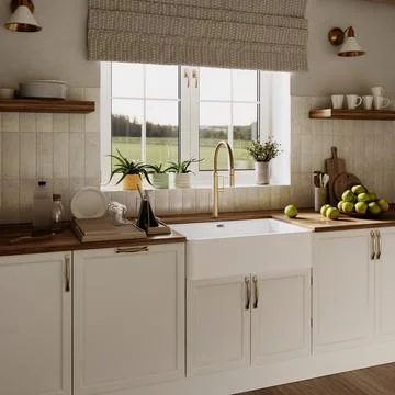3D Render of a Vintage style classic kitchen color white. Made 3D イラスト素材