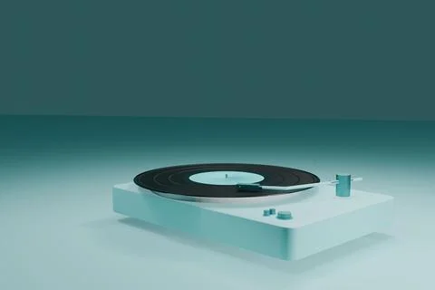 3d render of vinyl record player and cool blue background Stock Illustration