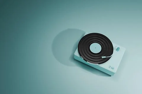 3d render of vinyl record player and pastel bluee colors Stock Illustration
