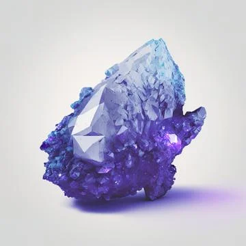 3d render, violet blue crystals growing on white rock. Abstract illustration Stock Illustration