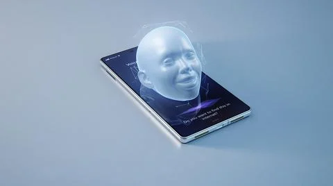 3D Render of virtual assistant on mobile phone Ilustración de archivo