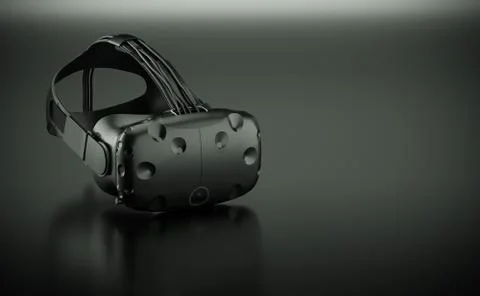 3D render of Virtual Reality googles on black glossy surface Stock Illustration