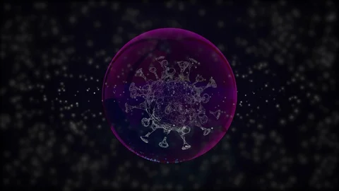 3d render virus cell rotating inside a purple bubble over defocused starry Stock Footage 128088534