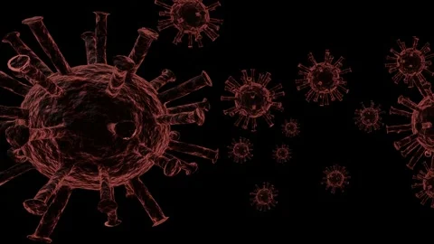 3D Render of virus cells floating on dark black background, camera slowly Stock Footage 141293634