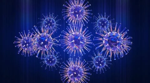 3D render of virus particles in blue light Stock Footage 331453774