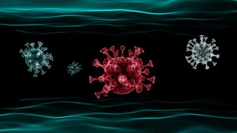 3d render visualization of virus under examination over abstract wavy background Illustrazione stock