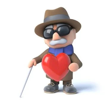 3d render of a visually impaired senior citizen holding a red heart Stock Illustration