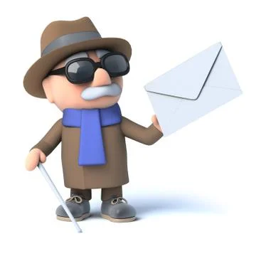 3d render of a visually impaired senior citizen holding an envelope Stock Illustration