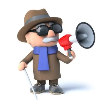 3d render of a visually impaired senior citizen speaking through a loud haile Stock Illustration