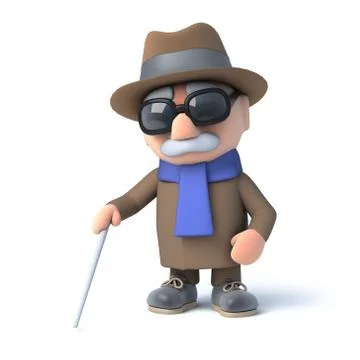 3d render of a visually impaired senior citizen using a stick to guide his wa Stock Illustration