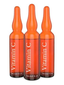3d render of vitamin C ampoules over white Stock Illustration