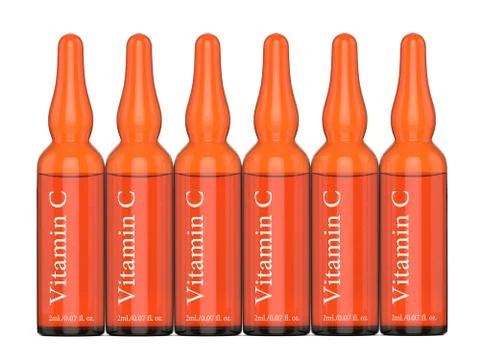 3d render of vitamin C ampoules over white Stock-Illustration