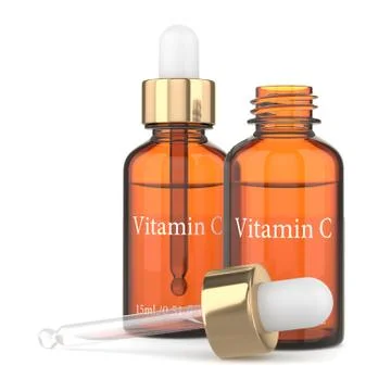 3d render of vitamin C bottles with dropper Stock Illustration