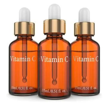 3d render of vitamin C bottles with dropper Stock Illustration