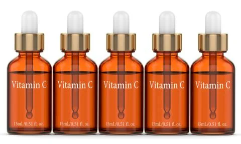 3d render of vitamin C bottles with dropper Stock Illustration