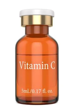 3d render of vitamin C glass bottle with flip off cap Illustrazione stock
