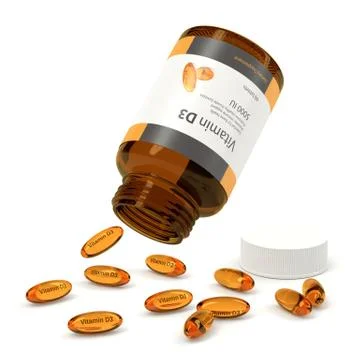 3d render of vitamin D3 bottle with capsules Stock Illustration