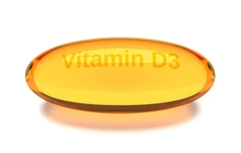 3d render of vitamin D3 capsule over white Illustrazione stock
