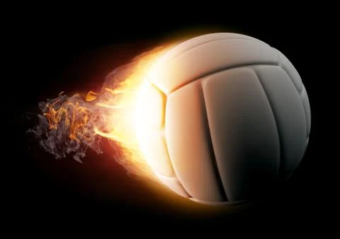 3D Render of Volleyball in Fire on black background Stock Illustration