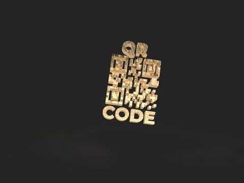 3d render of volumetric qr code and an inscription made of gold on a black b Stock Photos