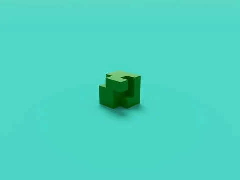 3d render of voxel green cube ob cyan background. blockchain minimal concept Stock Photos